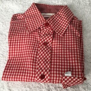 Vintage BREAD Red Gingham Vichy Check Lightweight Button Up Casual Shirt…